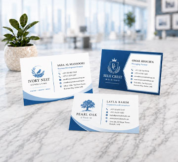 Custom business card printing with professional corporate designs in Dubai