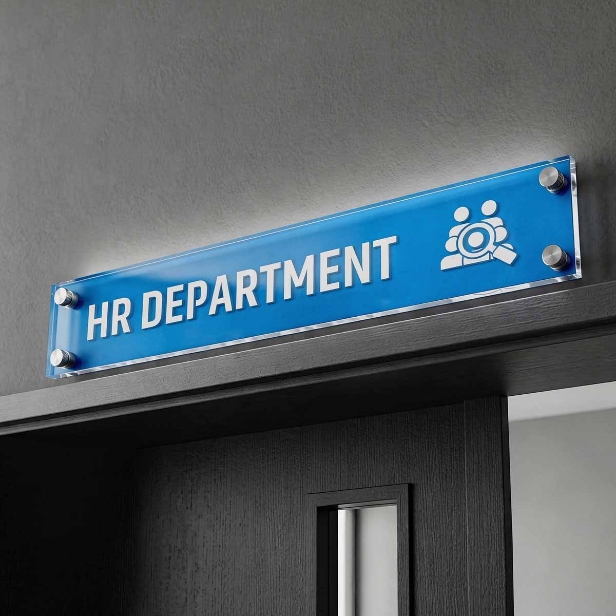 Custom HR department acrylic name plate for office door and corporate signage in Dubai