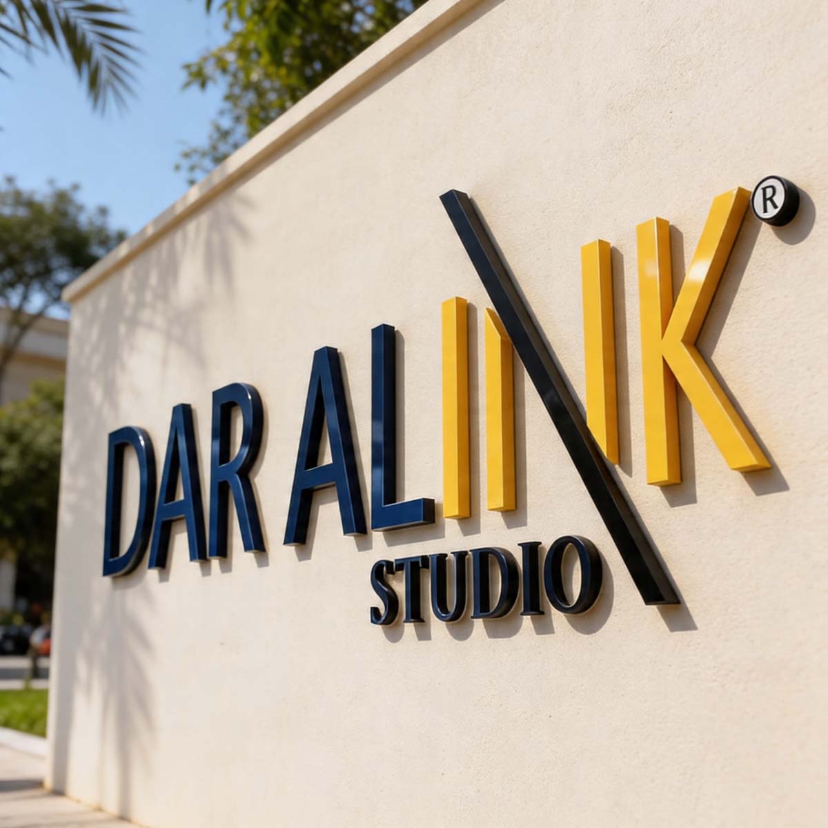 Outdoor 3D acrylic business logo signage with custom raised letters in Dubai