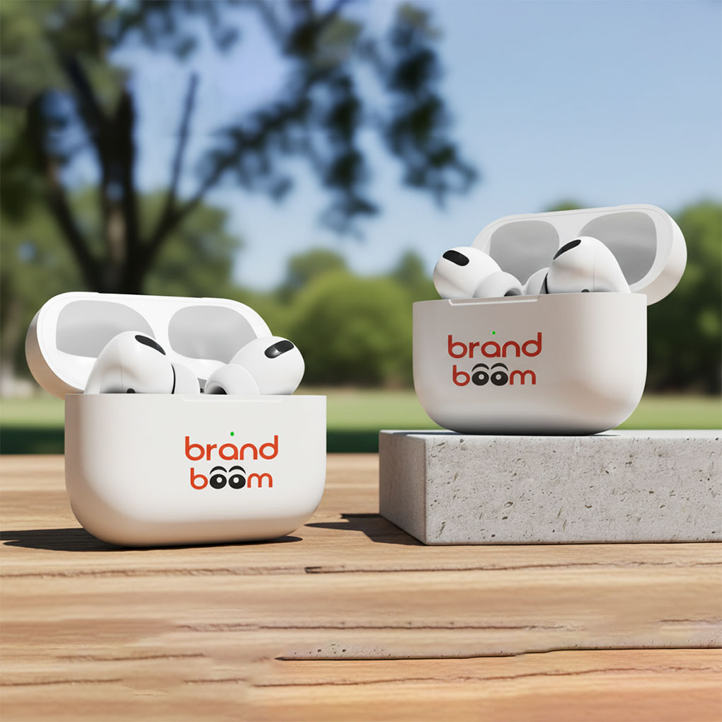 Branded AirPods case printing in Dubai with custom company logo for corporate promotional gifts