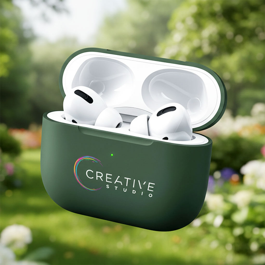 Custom AirPods case with company logo printing in Dubai for premium business gifts and promotions