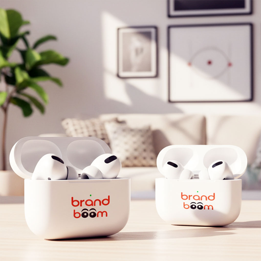 Custom branded AirPods cases in Dubai with company logo printing for premium corporate giveaways
