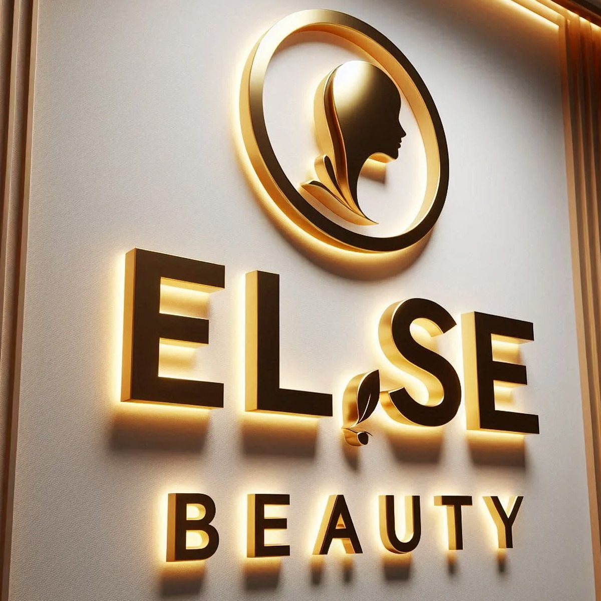 Custom gold backlit logo signage in Dubai with premium 3D illuminated letters for beauty business