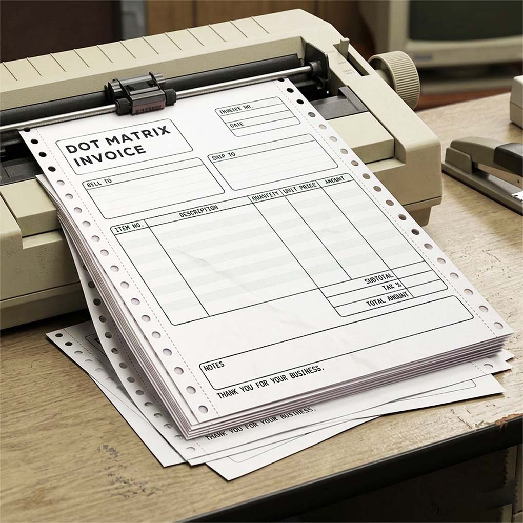 Continuous computer invoice form printing in Dubai for dot matrix printers and business billing