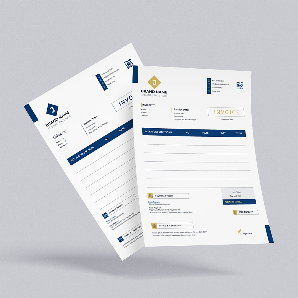 Custom invoice printing in Dubai with branded professional business invoice design
