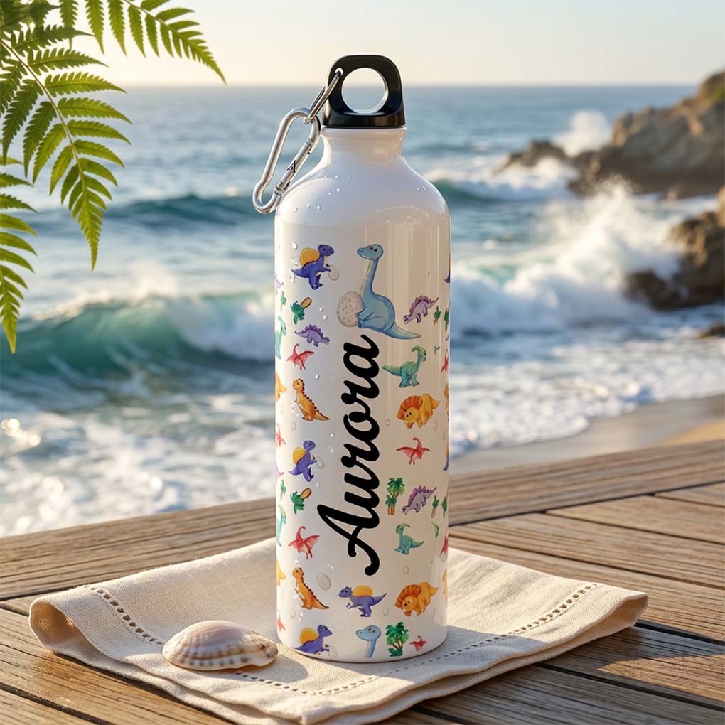 Personalized kids water bottle printing with name and colorful custom character design
