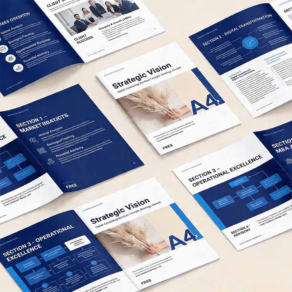 Corporate A4 brochure and booklet printing with professional business presentation layouts