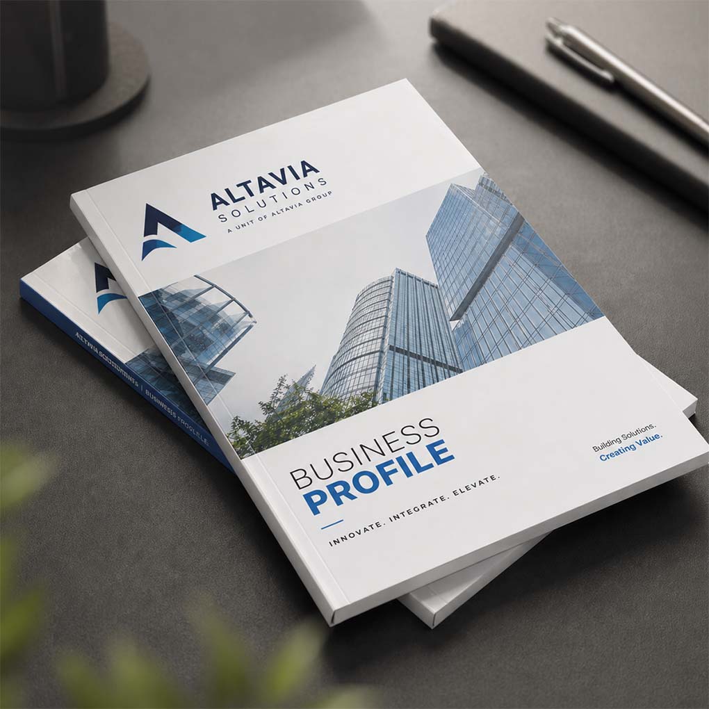 Printed corporate business profile booklet with professional cover design