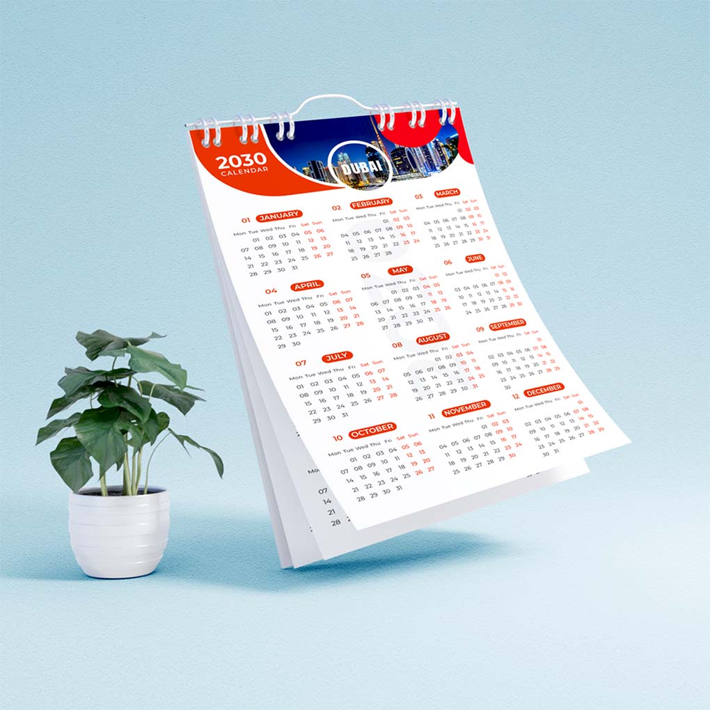 Spiral desk calendar with Dubai themed custom design
