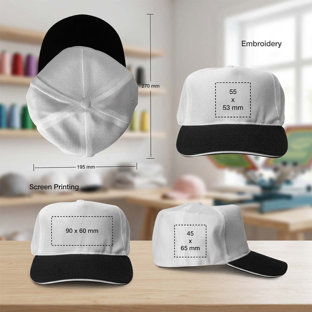 Custom mesh cap embroidery and screen printing size guide