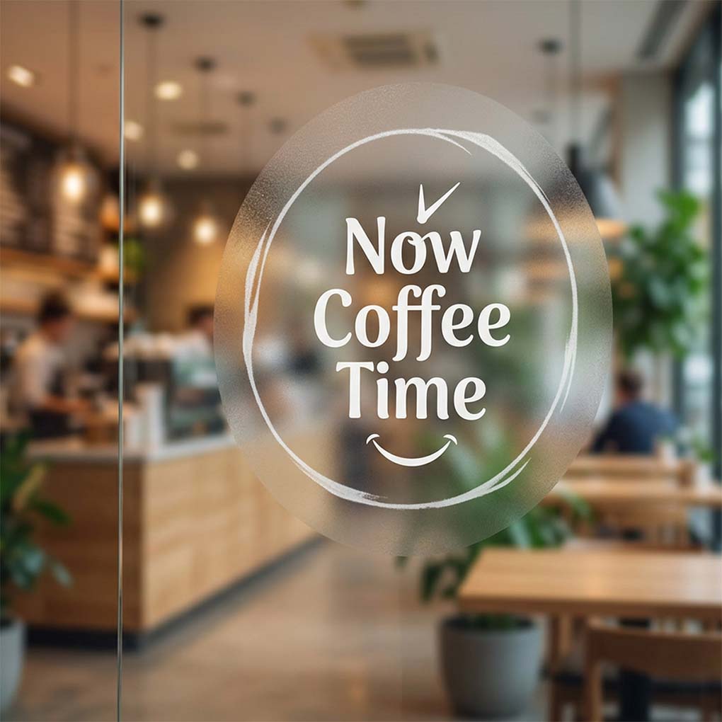 Clear window and glass sticker printing in Dubai for cafe shop branding and signage