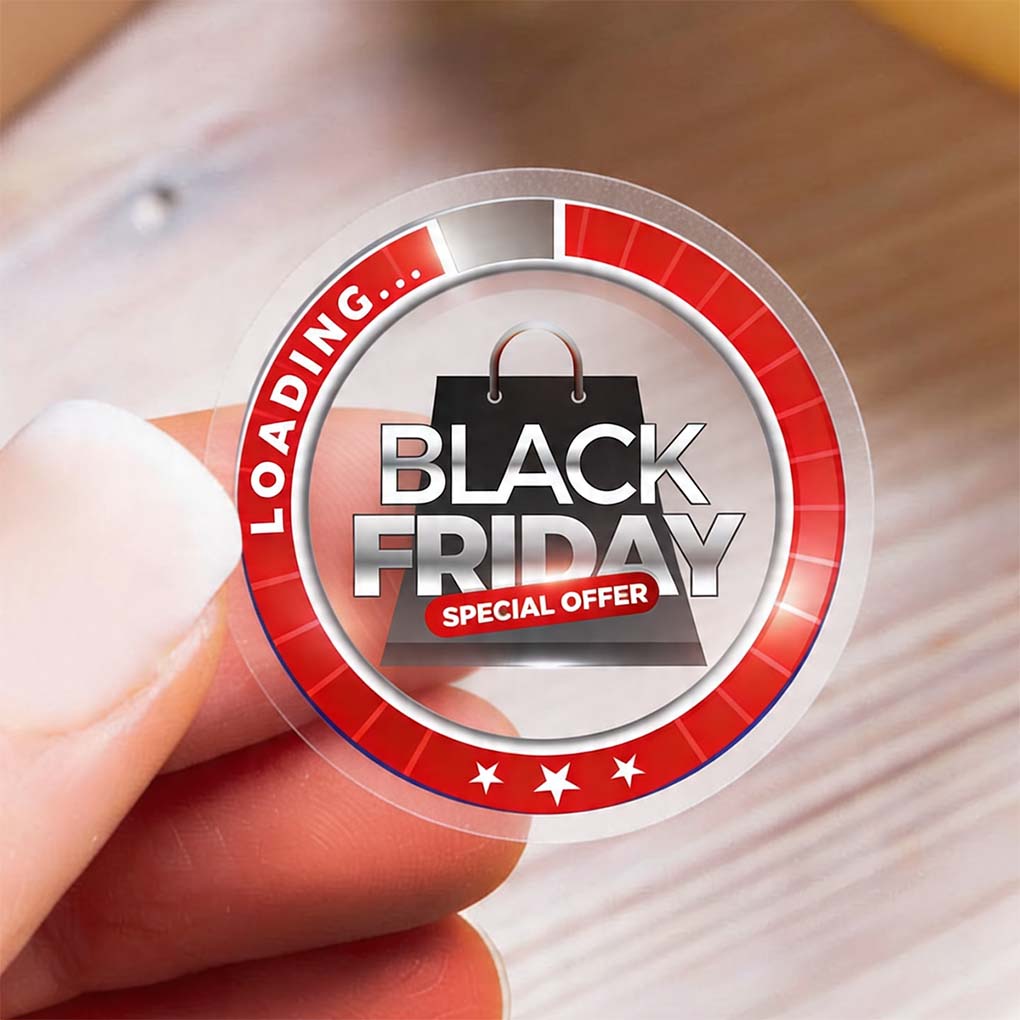Custom clear promotional sticker printing in Dubai for retail offers and product promotions