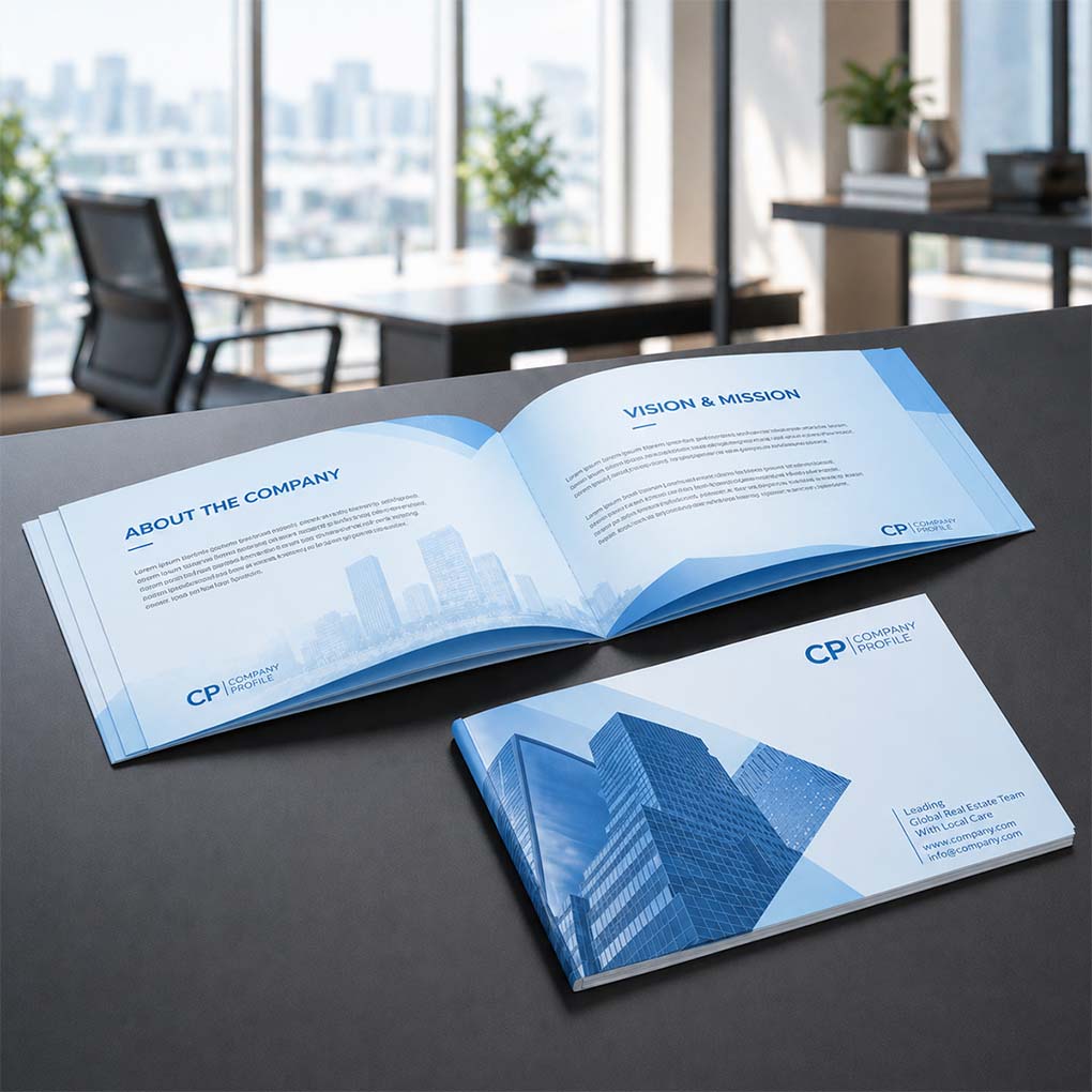 Company profile booklet printing in Dubai with professional corporate design and premium finishing