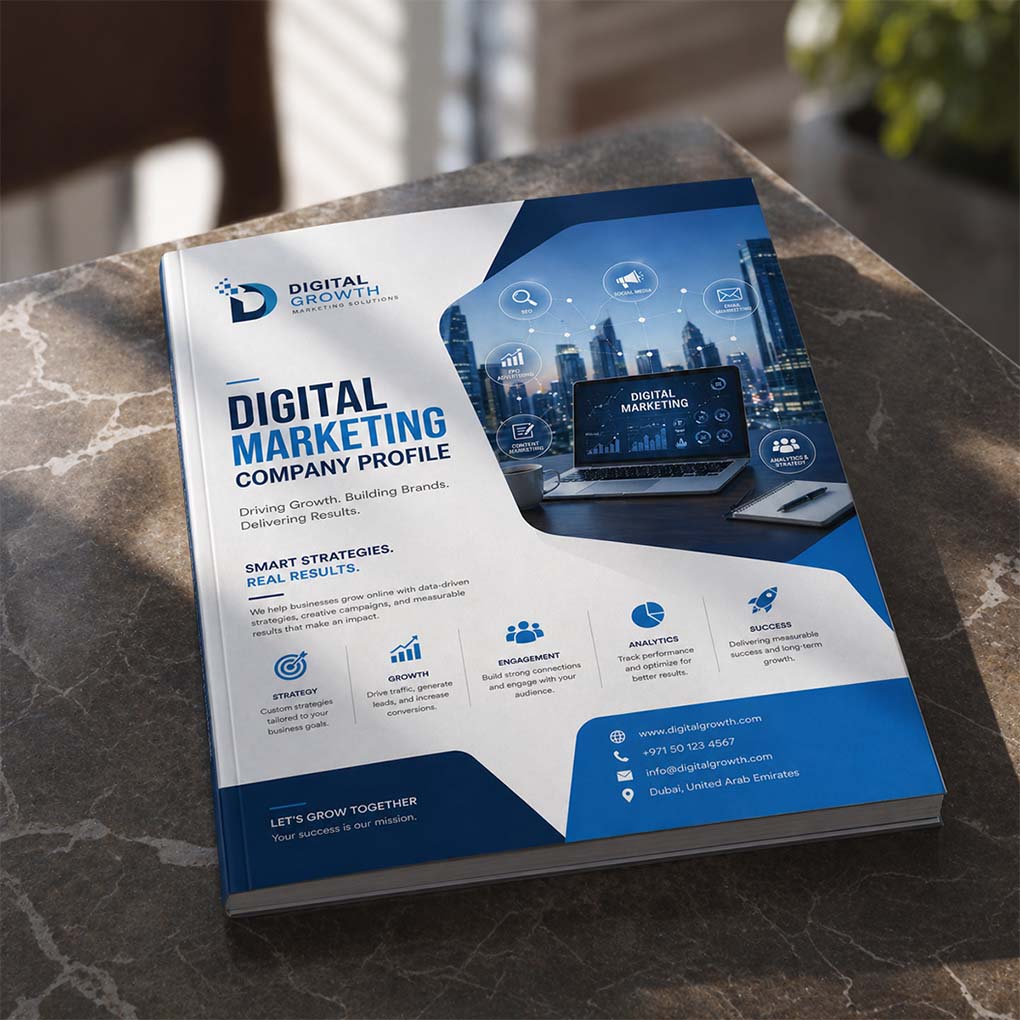 Business profile and corporate brochure printing in Dubai with professional full color custom design