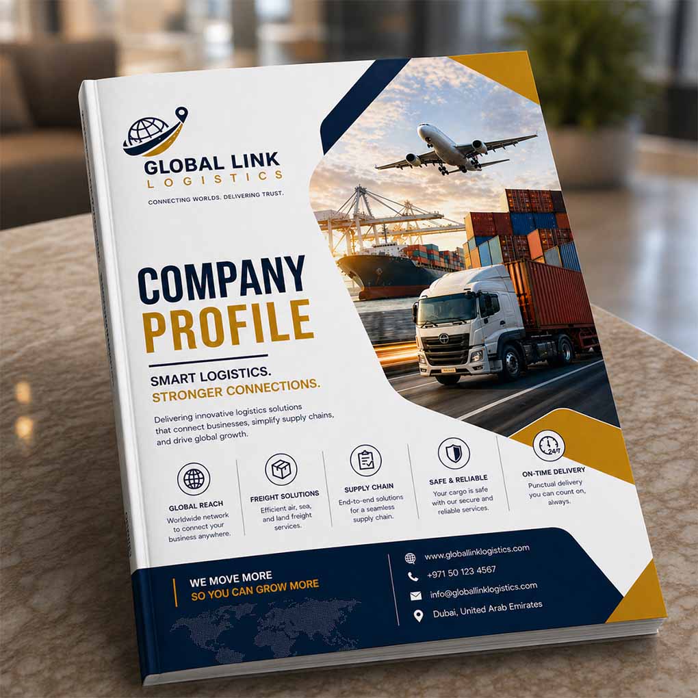 Corporate company profile printing in Dubai for logistics, transport and professional businesses