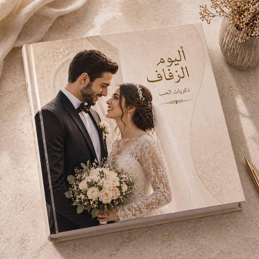 Premium wedding photo album printing in Dubai with personalized hardcover wedding book design
