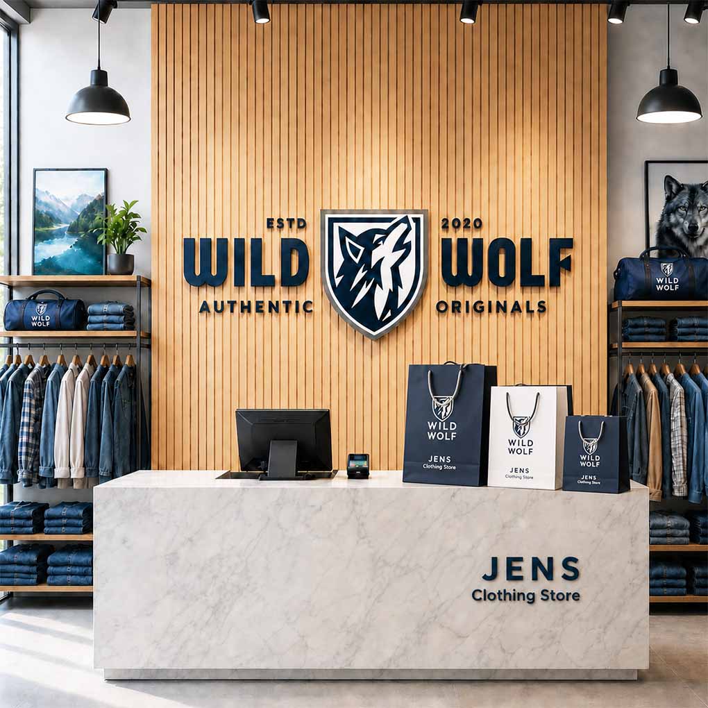 Custom 3D logo signage and retail shop branding for clothing stores and businesses in Dubai UAE