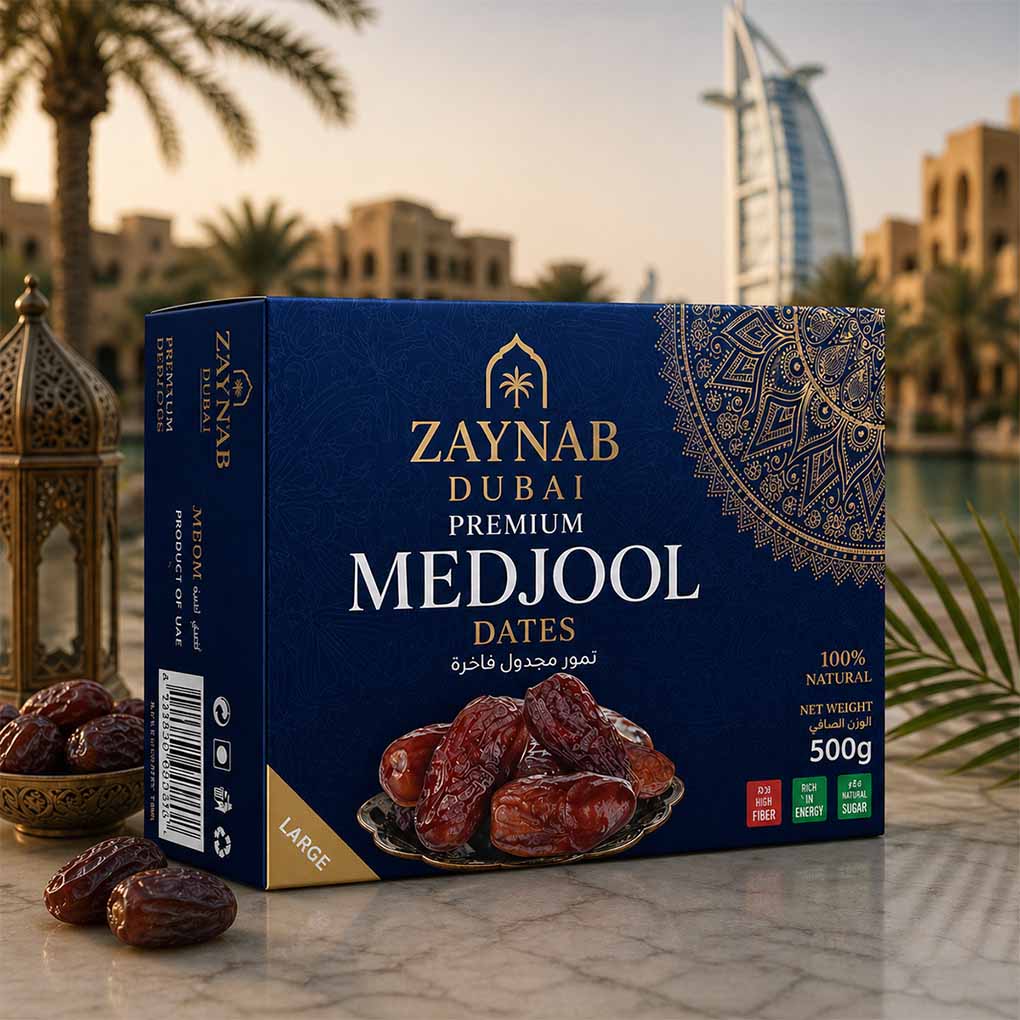Custom premium dates packaging box with luxury printed branding for food products and gifts in Dubai