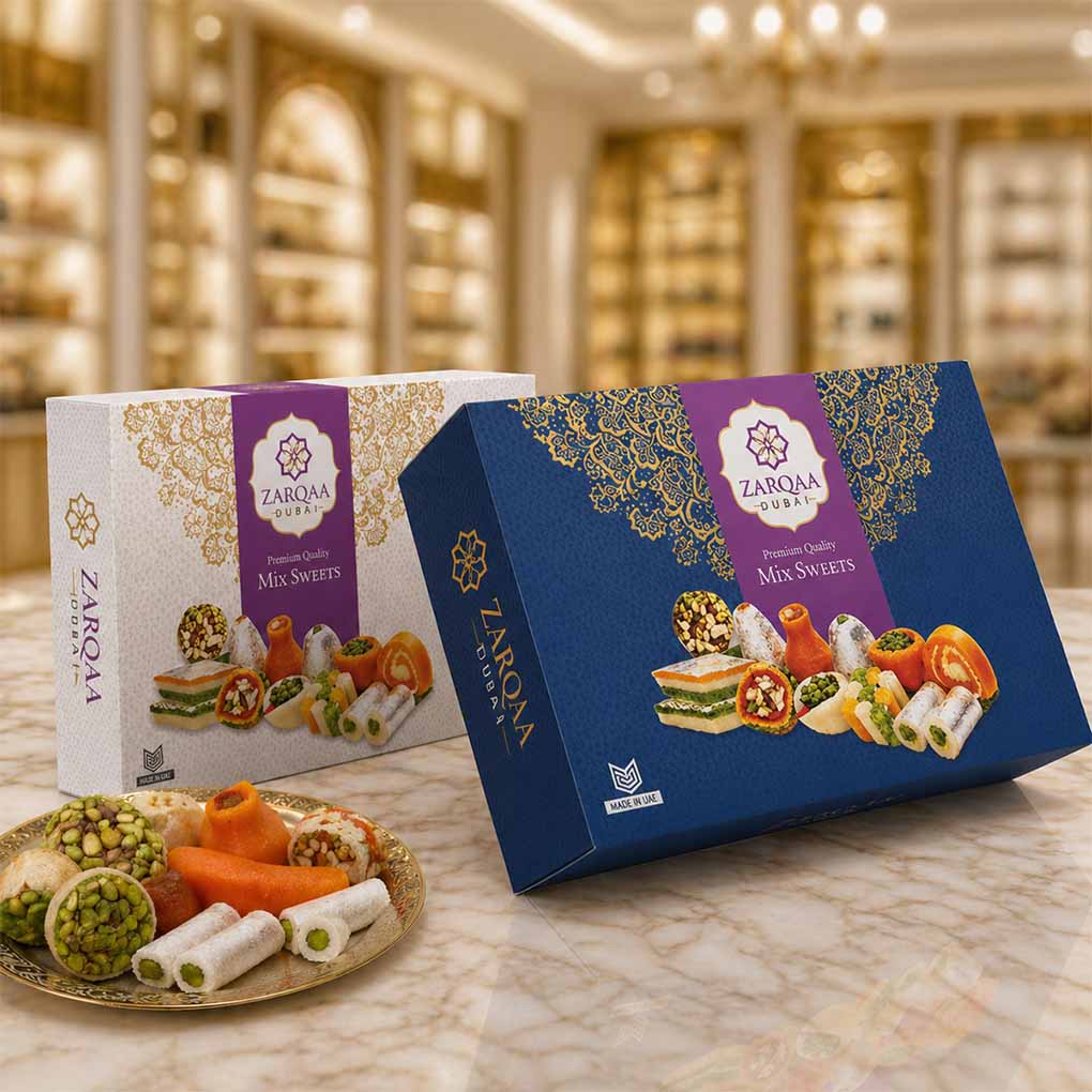 Custom luxury sweets packaging boxes with premium printed branding for confectionery and gift products in Dubai