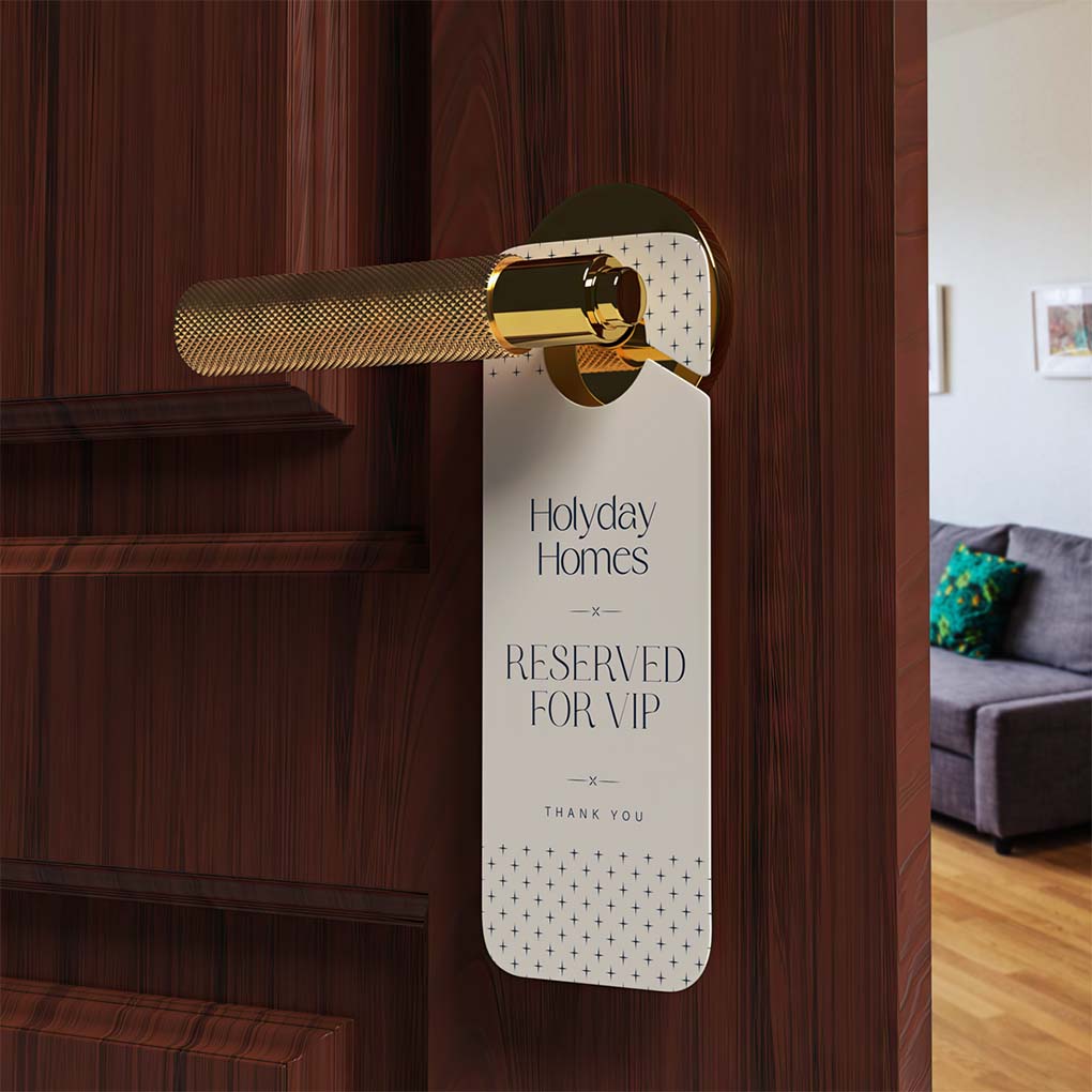 Custom hotel door hanger printing in Dubai for VIP rooms, holiday homes, hotels and hospitality branding
