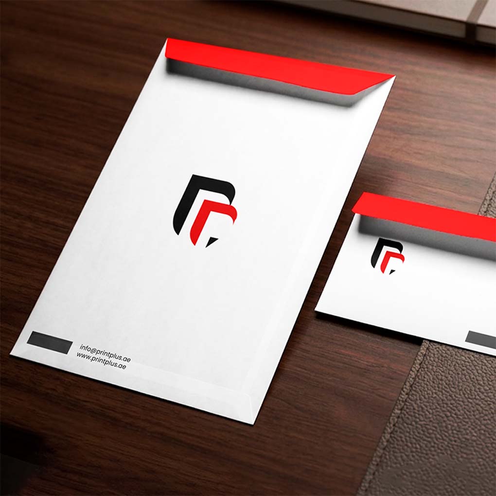 Corporate envelope printing in Dubai with custom company logo and professional branded business stationery design