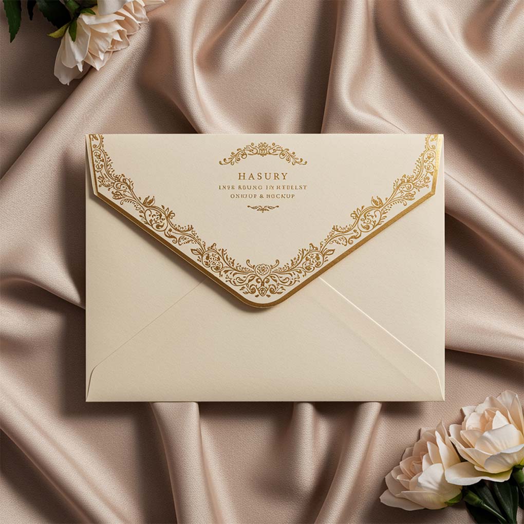 Luxury invitation envelope printing in Dubai with elegant decorative design for weddings, events and premium invitations