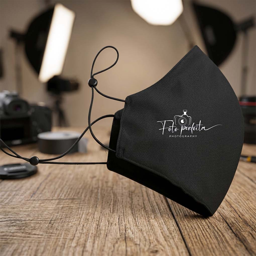 Branded reusable face mask printing in Dubai with custom business logo for companies staff events and promotional use