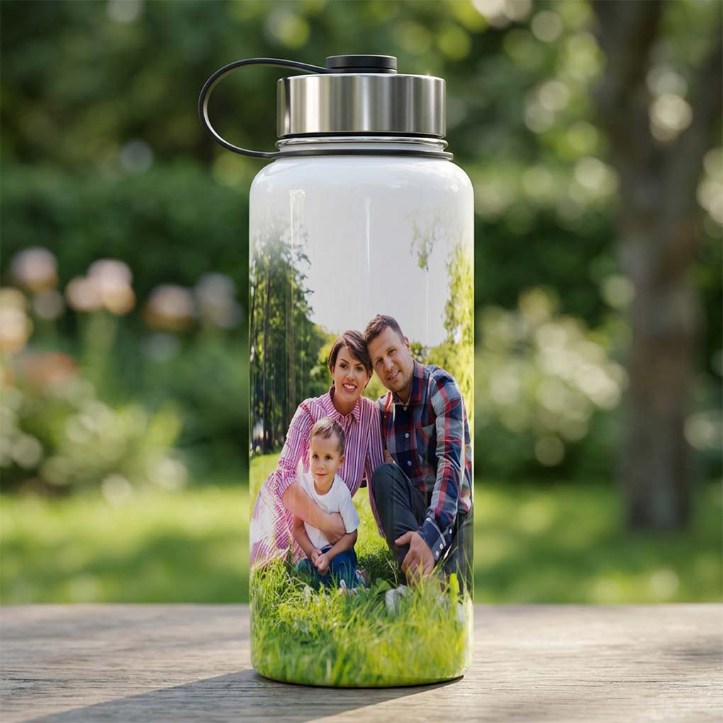 Personalized photo printing on water bottles in Dubai for custom gifts family photos and special occasions
