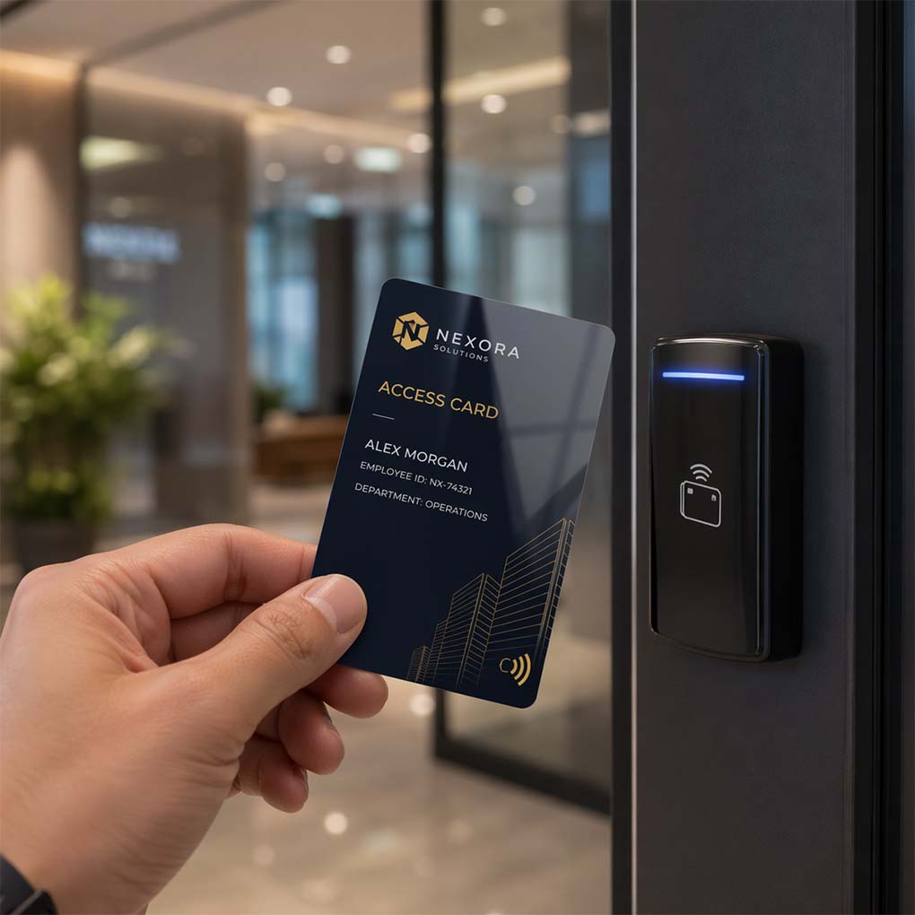 Custom RFID access card printing for employee door access and security systems in Dubai