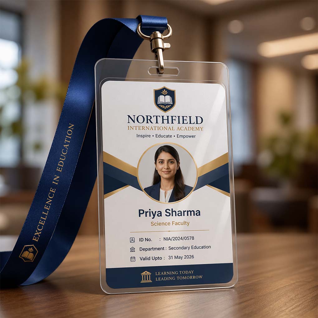 Custom school staff ID card and branded lanyard printing in Dubai
