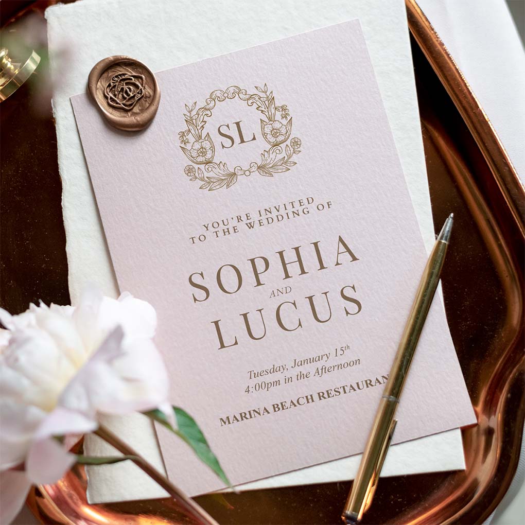 Luxury wedding invitation card printing in Dubai with elegant gold details and premium textured paper