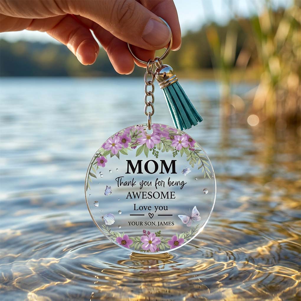Personalized acrylic keychain printing in Dubai with custom photo, message and floral design
