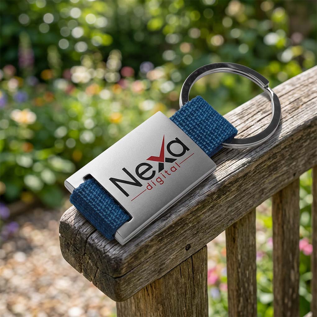Promotional fabric and metal keychain printing in Dubai with custom business logo