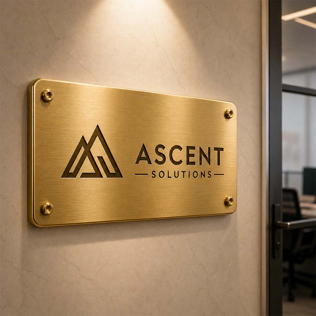 Metal plate laser engraving in Dubai for custom company logos, office signs and corporate branding