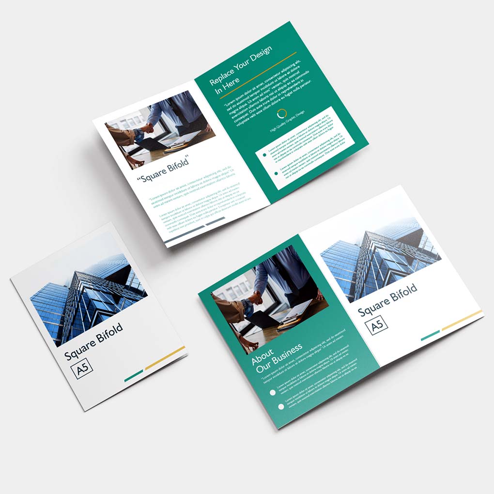 Bi-fold brochure printing in Dubai with custom corporate design for company profiles and marketing