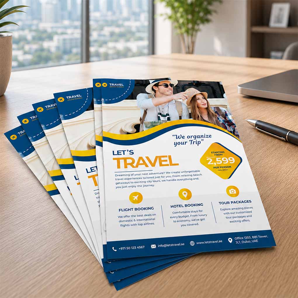 Professional flyer and leaflet printing in Dubai for travel, tourism and business promotions