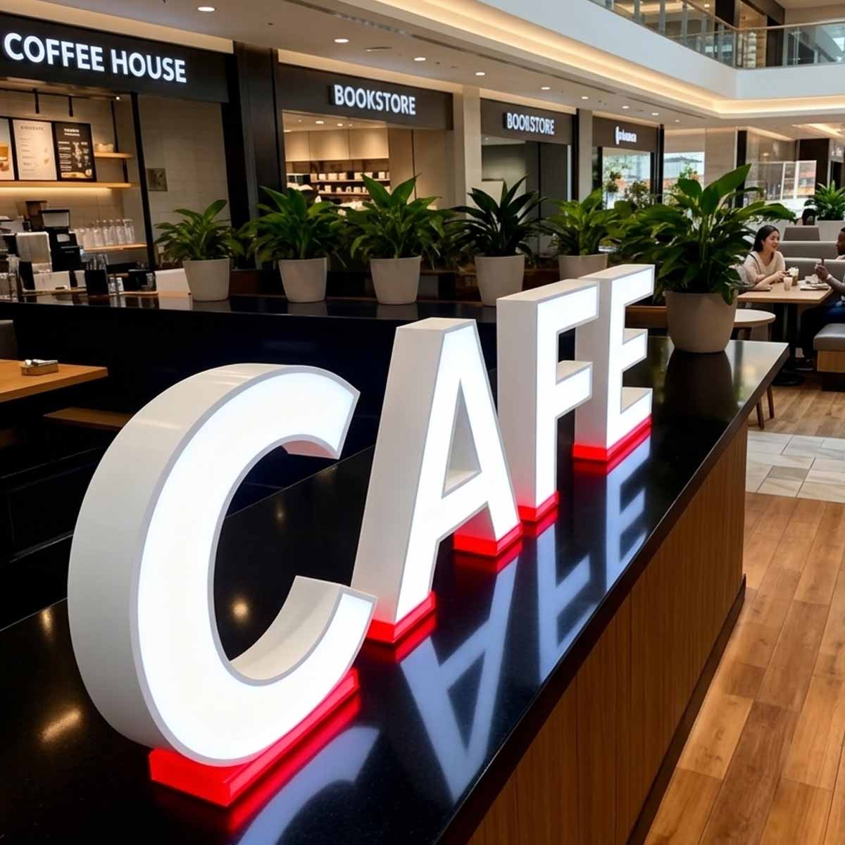 3D LED letter sign board in Dubai for cafe and retail shop indoor branding