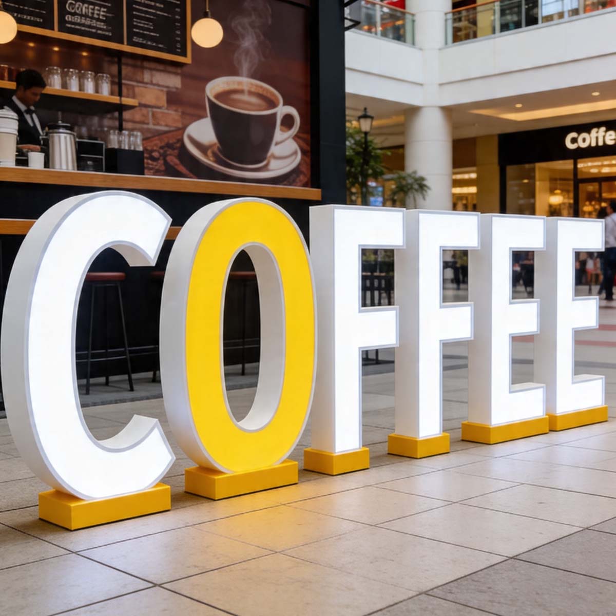 Freestanding 3D LED letters in Dubai for cafe, restaurant, event and retail display signage