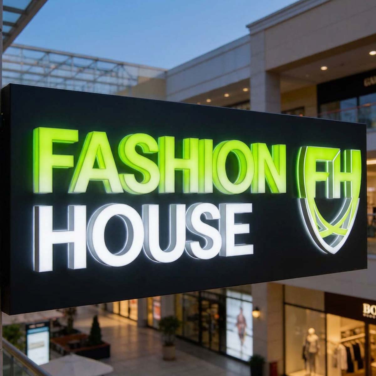 Illuminated shop signage in Dubai with custom 3D LED letters for retail store branding