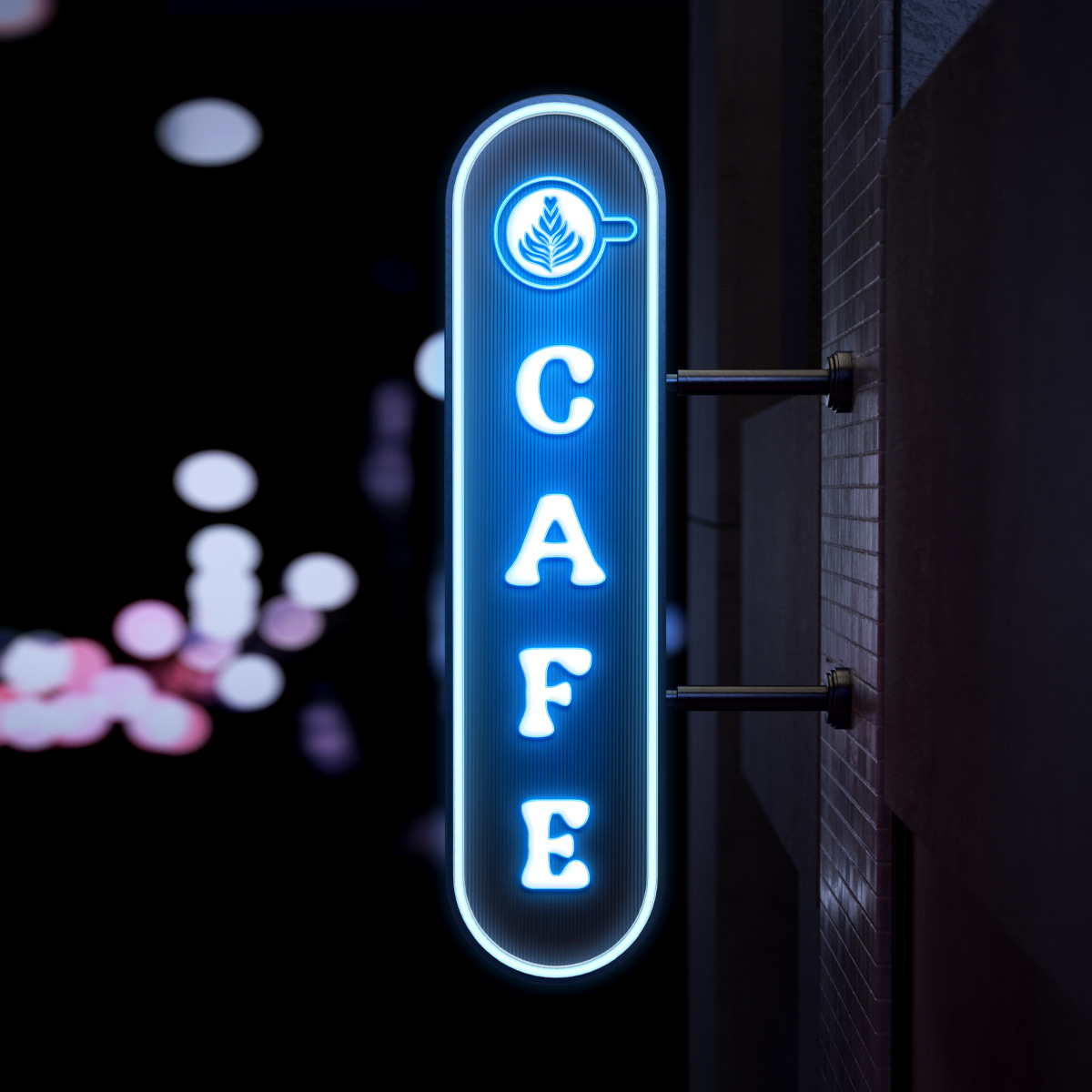 Illuminated LED cafe sign board in Dubai with wall mounted double sided signage