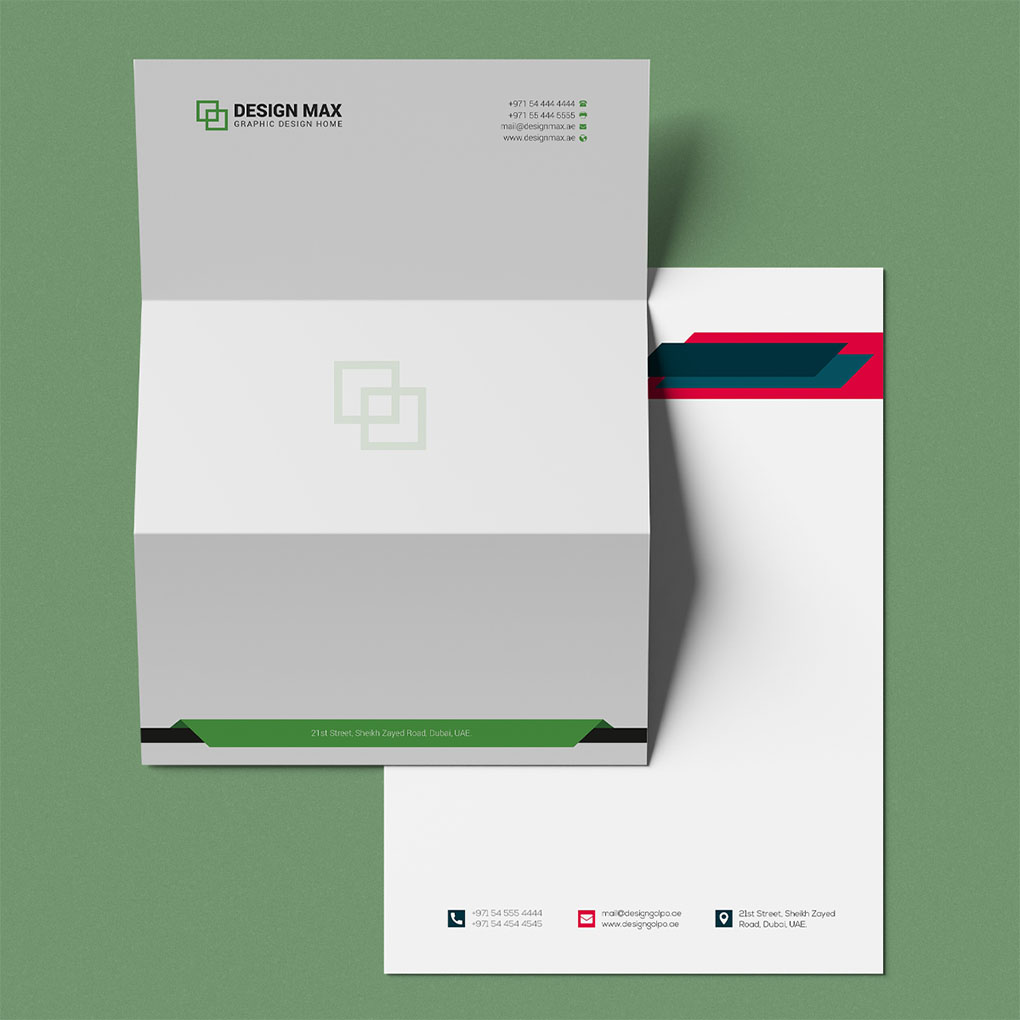 Company letterhead stationery printing in Dubai showing custom branded letterheads for professional business use
