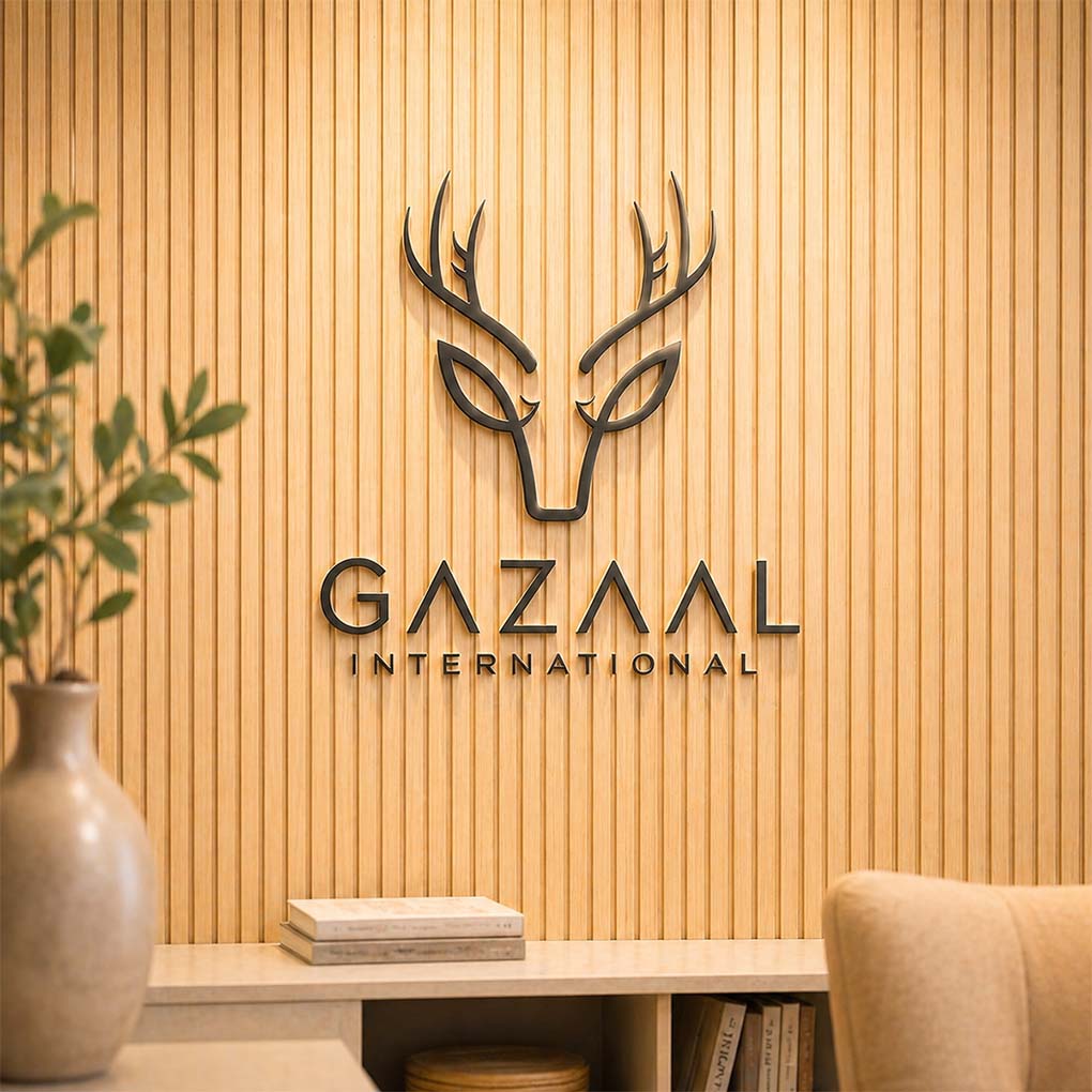 Custom 3D logo design in Dubai with premium dimensional lettering for corporate interior branding