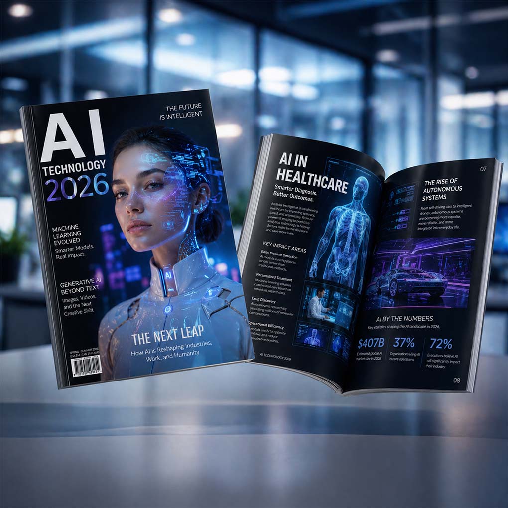 Technology magazine printing in Dubai with premium full color cover, interior pages and professional binding