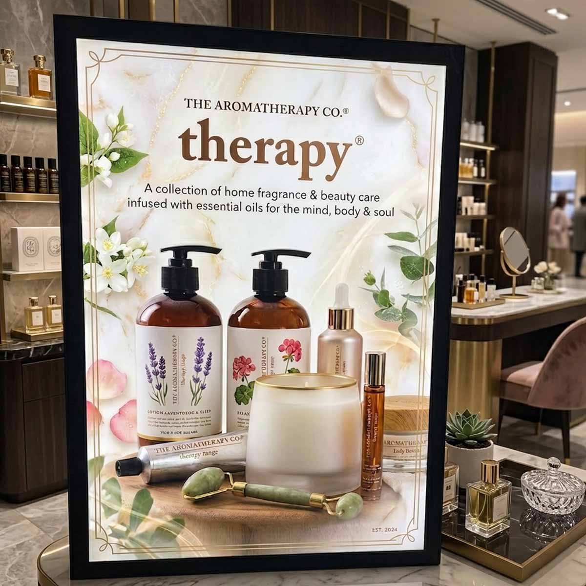 Magnetic LED advertising light box for illuminated retail product posters and promotional displays in Dubai