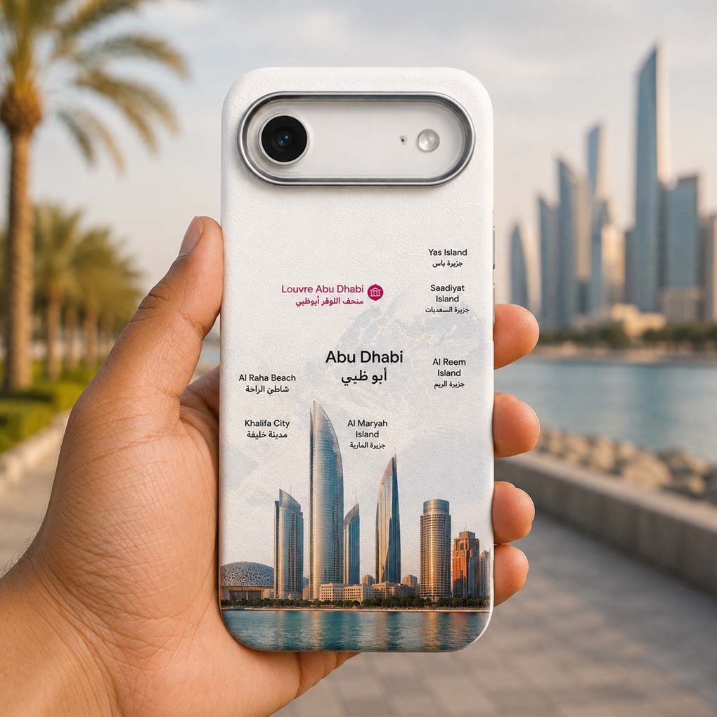 Abu Dhabi mobile cover printing with city map and skyline design for custom personalized phone cases