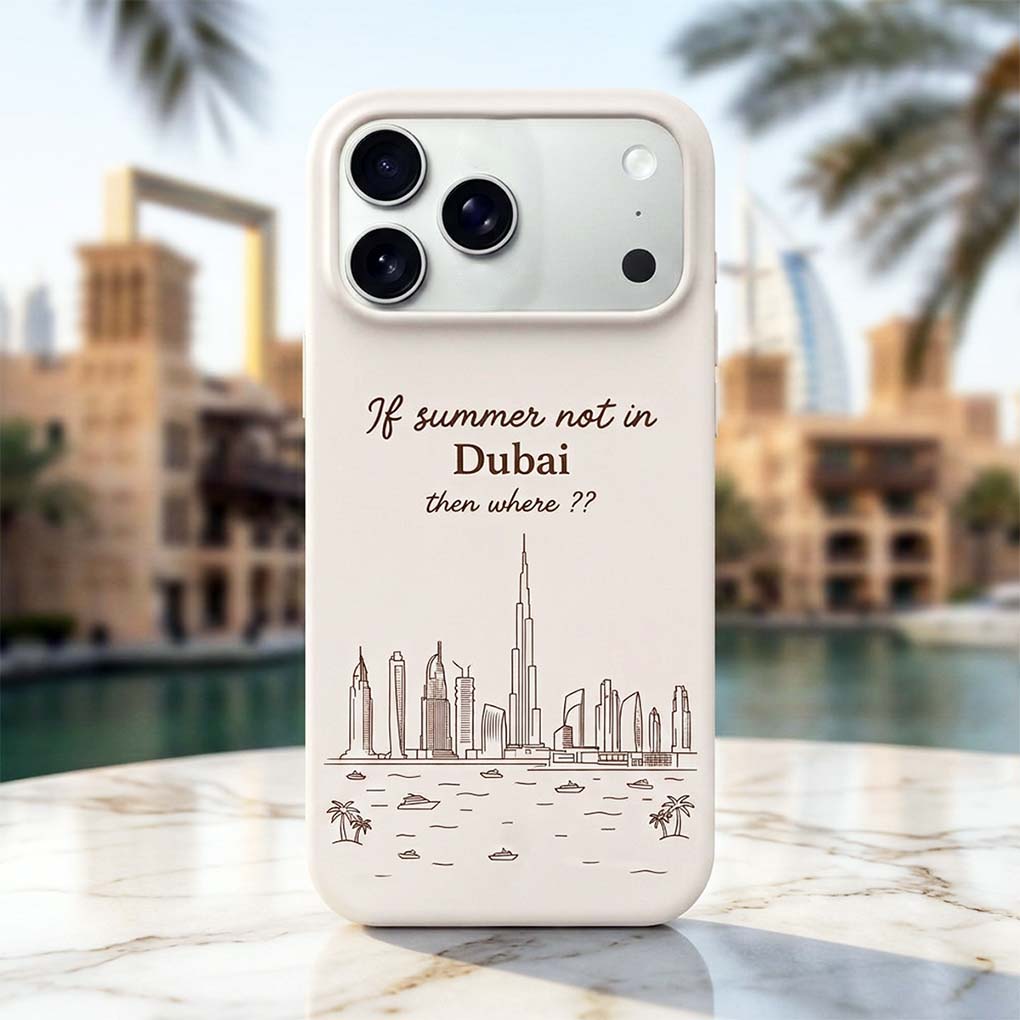 Custom Dubai mobile cover printing with skyline artwork for personalized phone cases and gifts