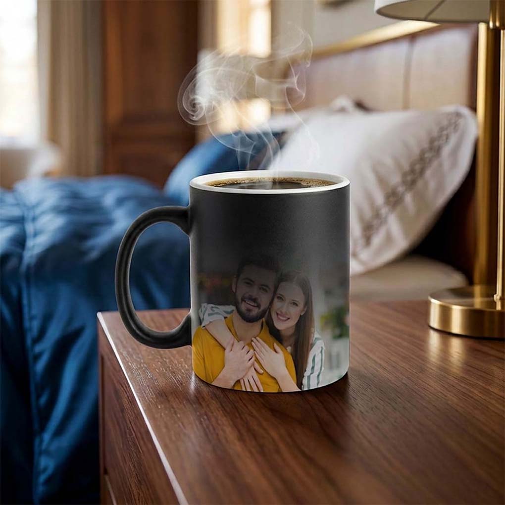 Personalized photo mug printing with custom couple picture for memorable gifts in Dubai