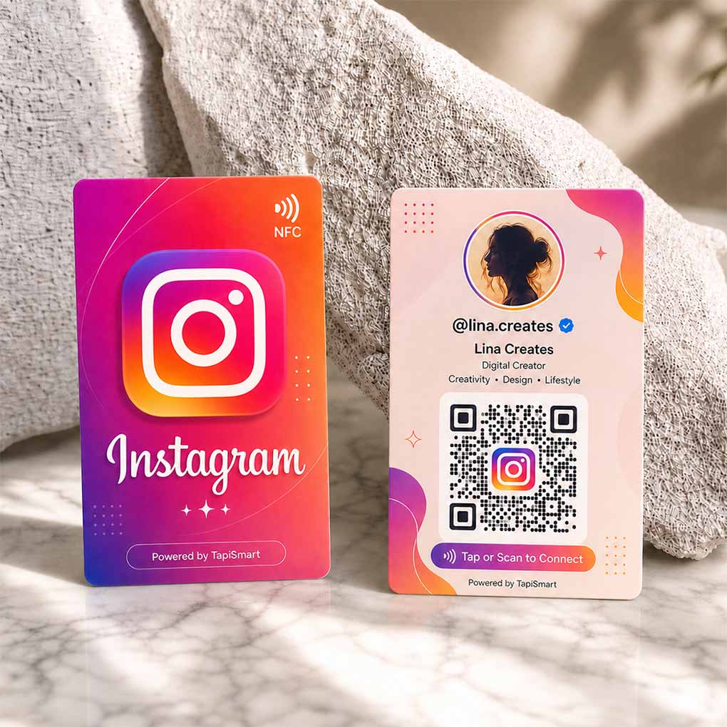 Instagram NFC social media card in Dubai with QR code and tap to connect digital creator profile