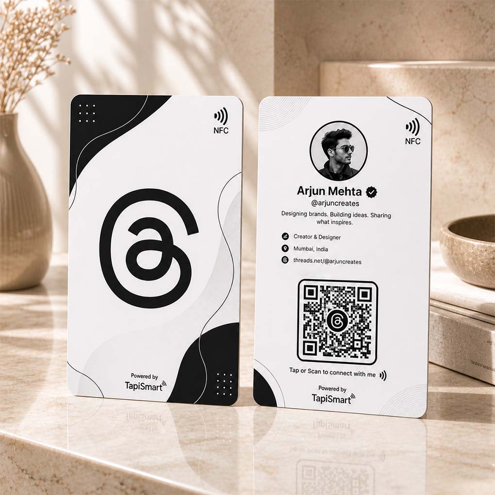 Threads NFC social profile card with QR code and tap to connect creator profile and social media account