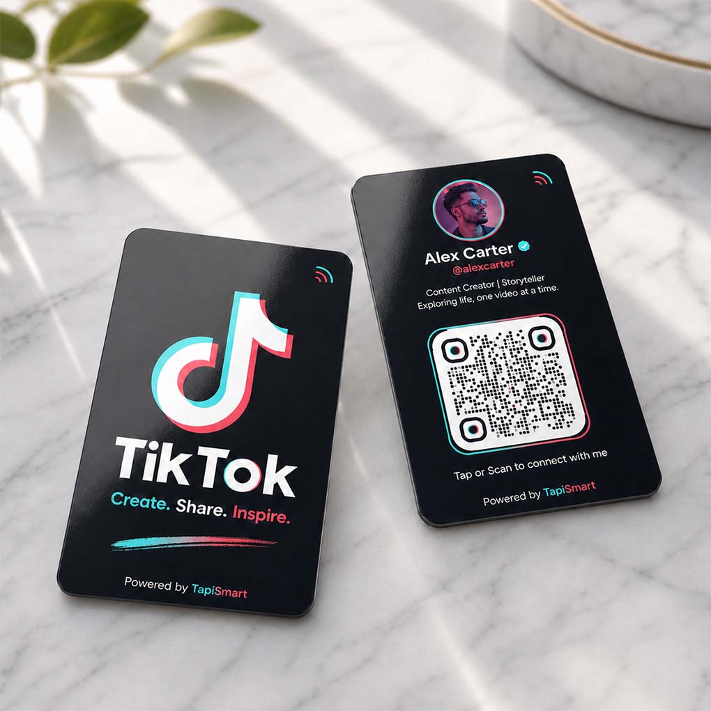 TikTok NFC social media card in Dubai with QR code and tap to connect creator profile